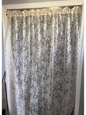 Cream Lace Curtain Panel 58" W x 70" L Floral Vintage Look Sheer Design